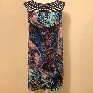 NWT Sz Sm Soma Watercolor Floral Crochet Neckline Sleeveless Chiffon Overlay